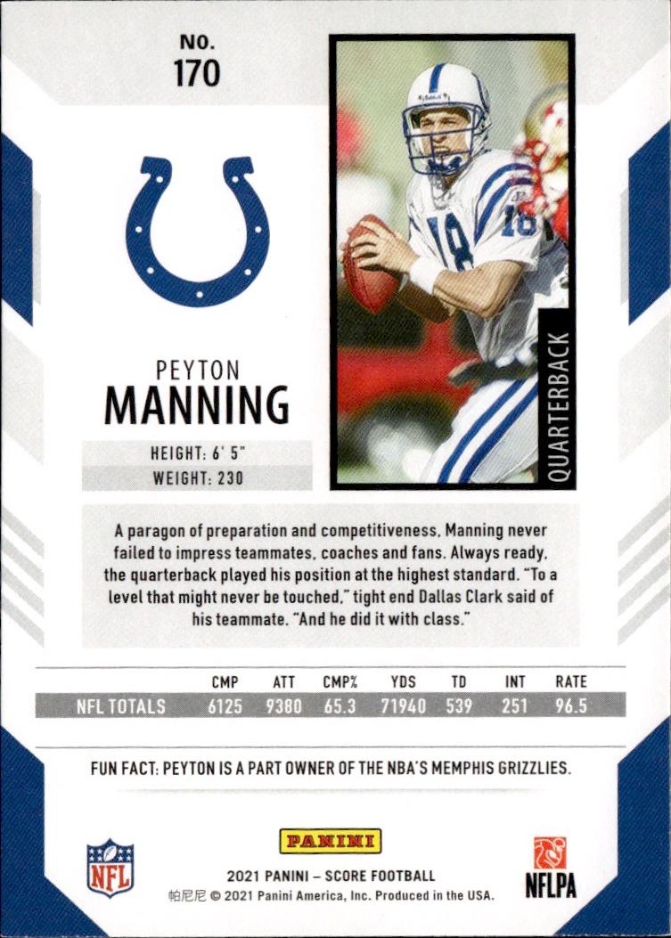 2021 Score Football Base #170 Indianapolis Colts (Peyton Manning)