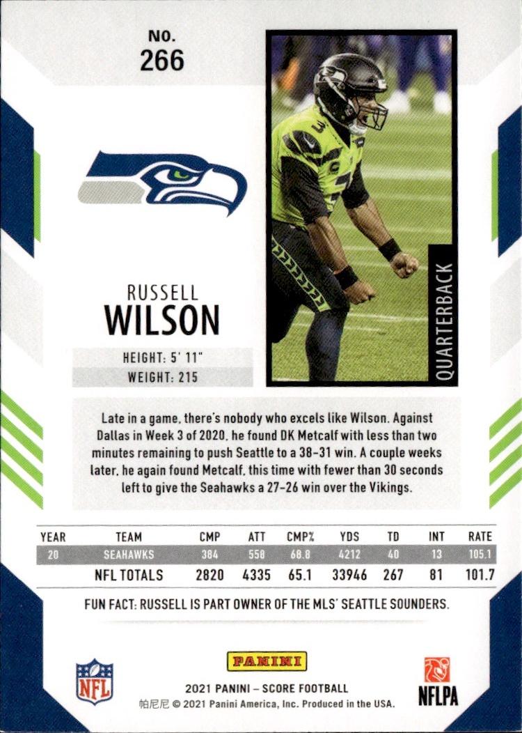 2021 Score Football Base #266 Seattle Seahawks (Russell Wilson)