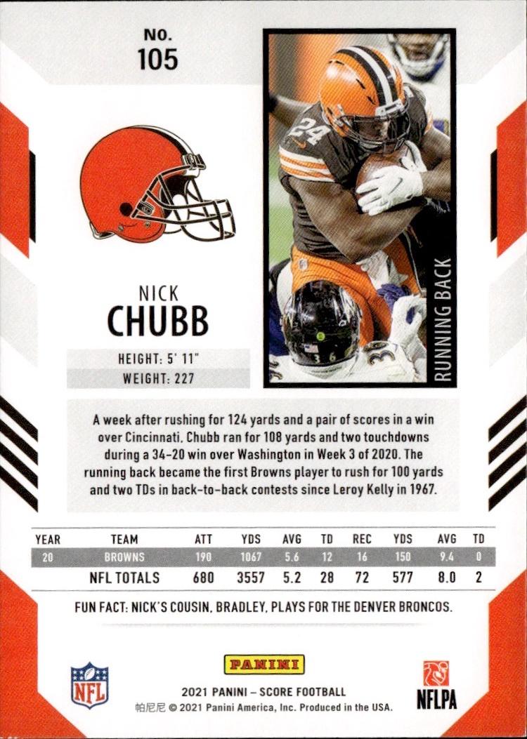 2021 Score Football Base #105 Cleveland Browns (Nick Chubb)