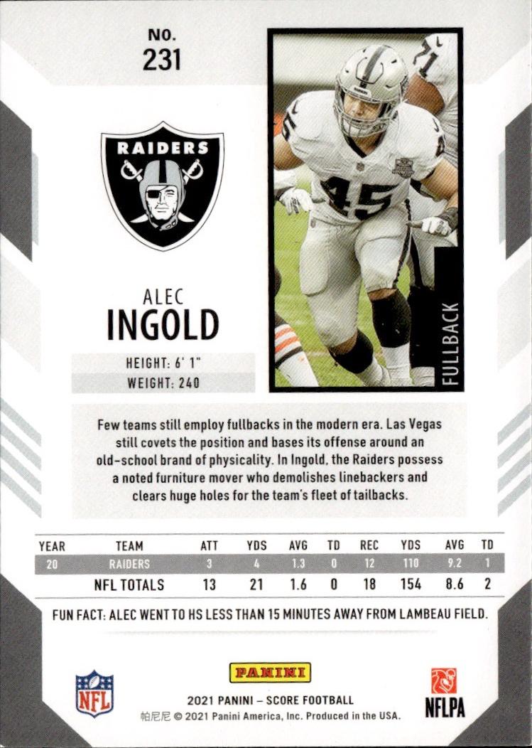 2021 Score Football Base #231 Las Vegas Raiders (Alec Ingold)