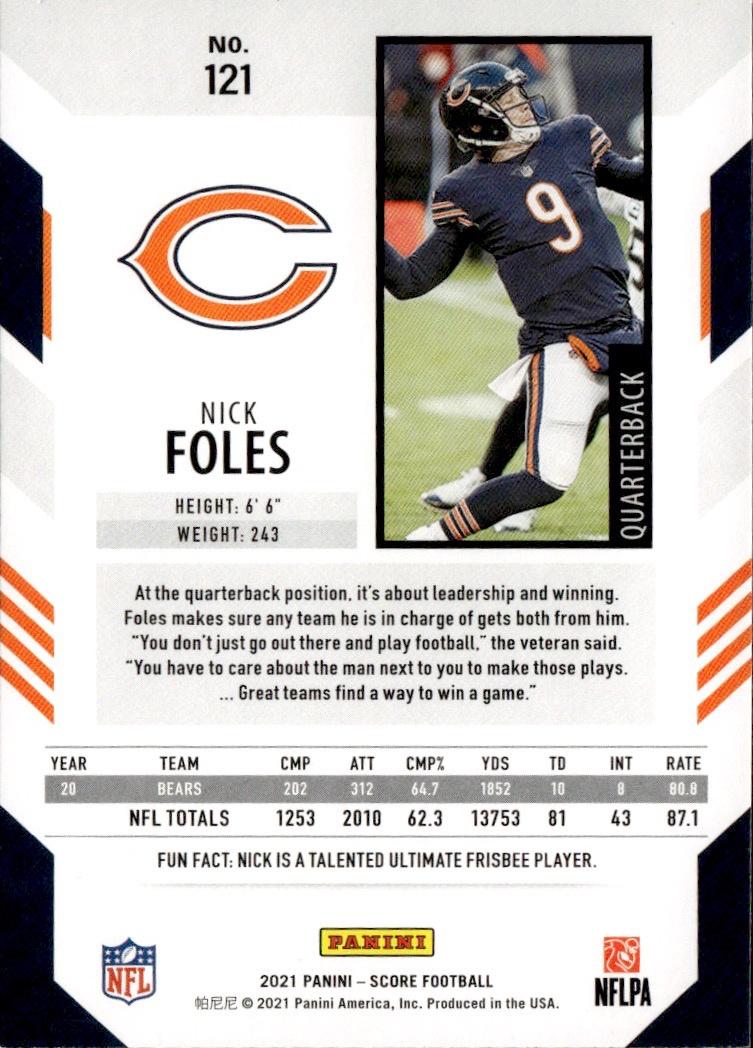 2021 Score Football Base #121 Chicago Bears (Nick Foles)