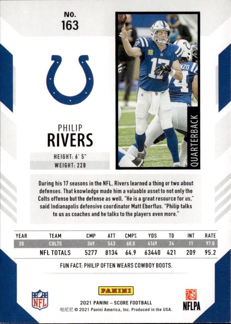 2021 Score Football Base #163 Indianapolis Colts (Philip Rivers)
