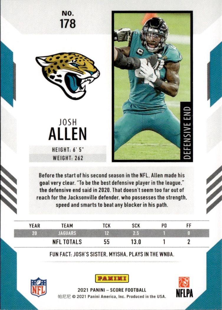 2021 Score Football Base #178 Jacksonville Jaguars (Josh Allen)