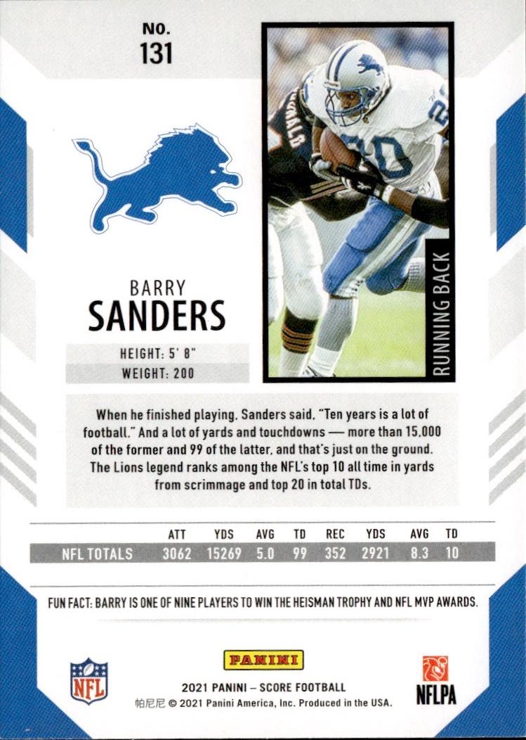 2021 Score Football Base #131 Detroit Lions (Barry Sanders)