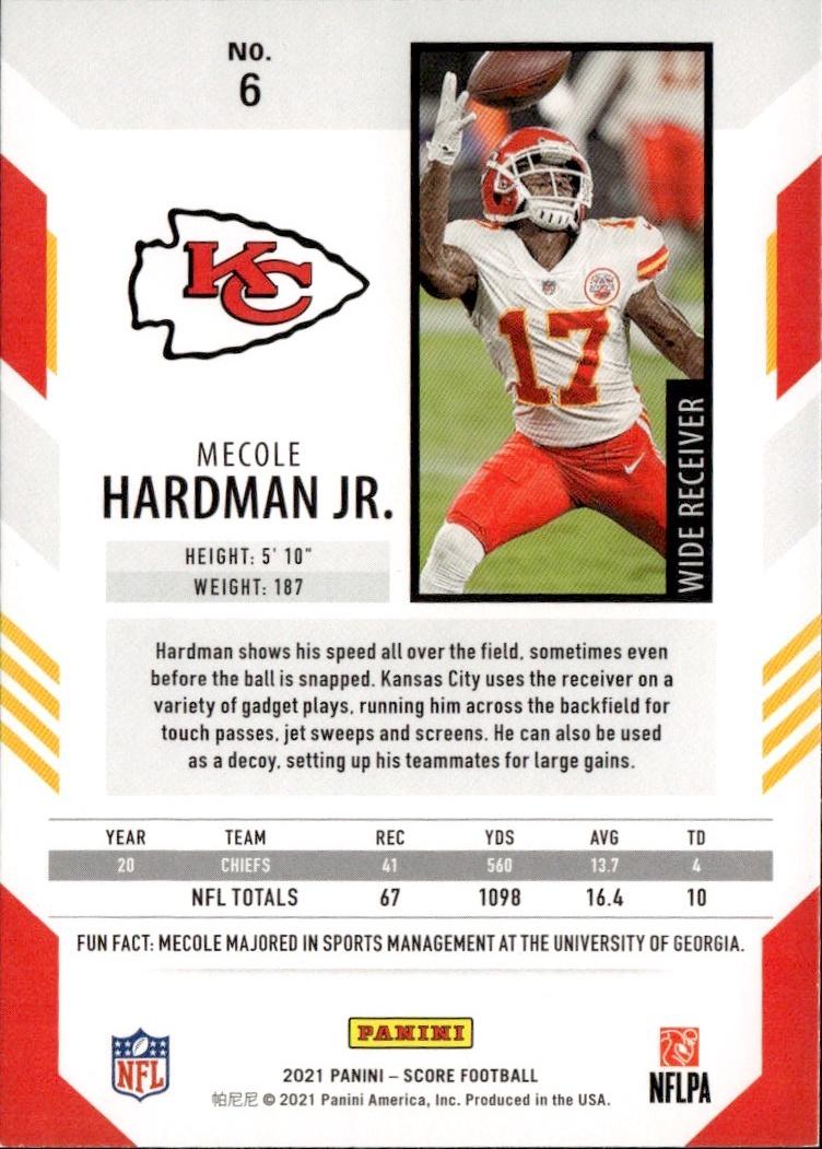 2021 Score Football Base #6 Kansas City Chiefs (Mecole Hardman Jr.)