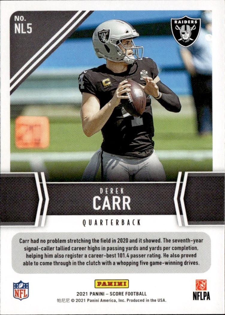 2021 Score Football Next Level Stats #NL5 Las Vegas Raiders (Derek Carr)