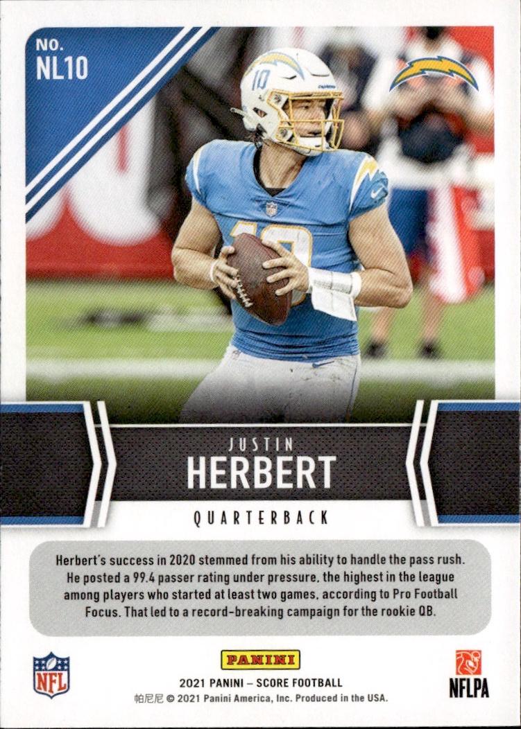 2021 Score Football Next Level Stats #NL10 Los Angeles Chargers (Justin Herbert)