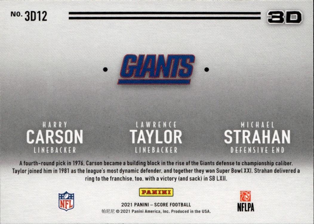 2021 Score Football 3D #3D12 New York Giants (Harry Carson / Lawrence Taylor / Michael Strahan )