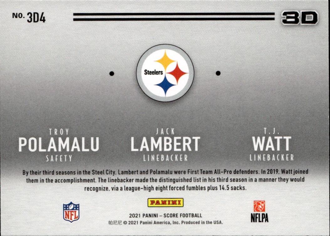 2021 Score Football 3D #3D4 Pittsburgh Steelers (Jack Lambert / T.J. Watt / Troy Polamalu )