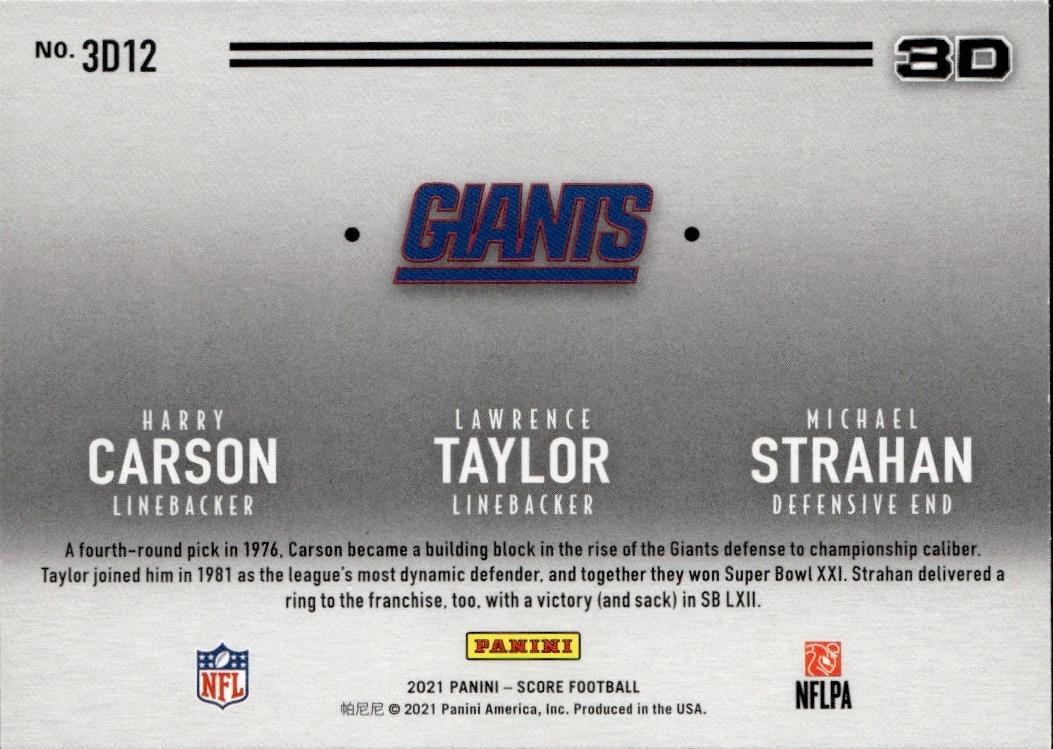 2021 Score Football 3D #3D12 New York Giants (Harry Carson / Lawrence Taylor / Michael Strahan )