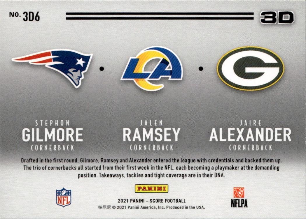 2021 Score Football 3D #3D6 (Jaire Alexander / Jalen Ramsey / Stephon Gilmore )