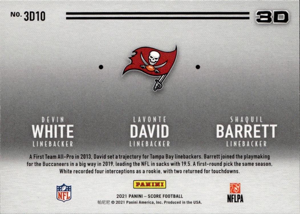 2021 Score Football 3D #3D10 Tampa Bay Buccaneers (Devin White / Lavonte David / Shaquil Barrett )