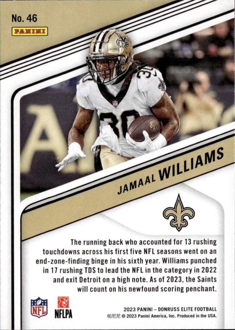 2023 Donruss Elite Football Base #46 New Orleans Saints (Jamaal Williams)