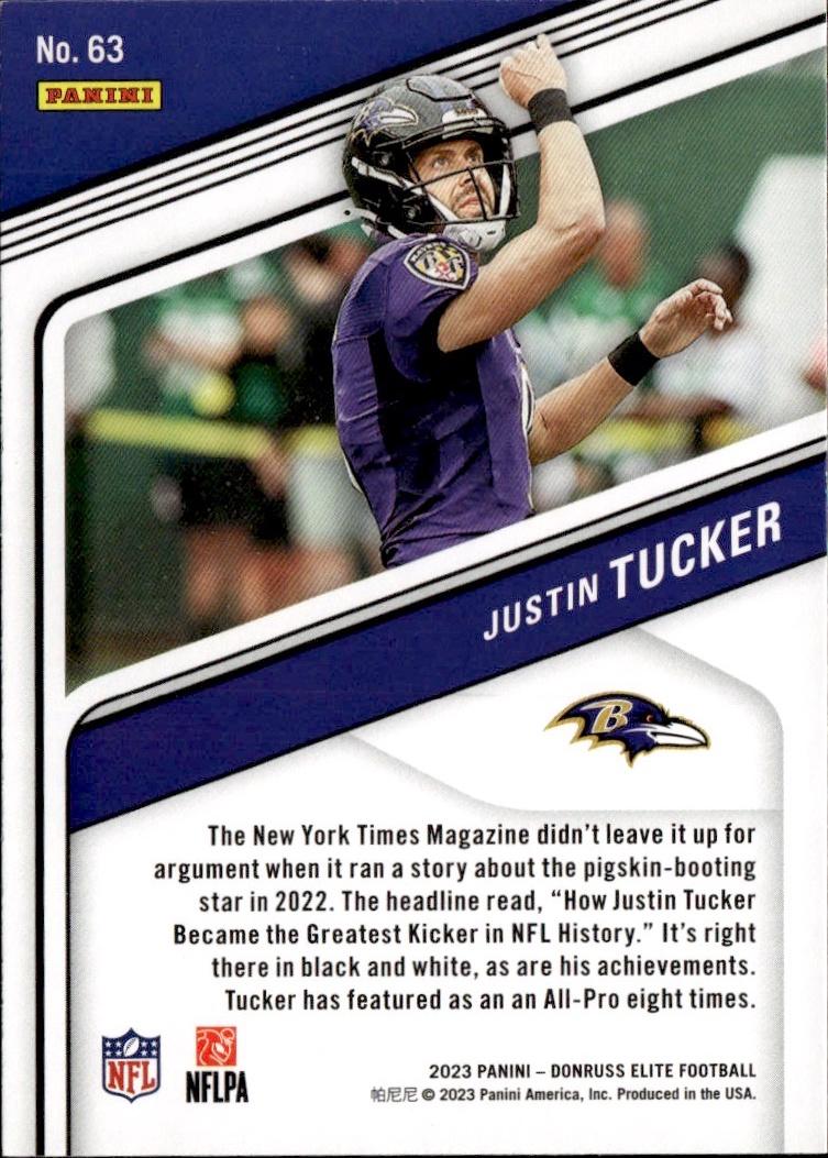 2023 Donruss Elite Football Base #63 Baltimore Ravens (Justin Tucker)
