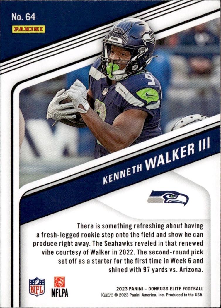 2023 Donruss Elite Football Base #64 Seattle Seahawks (Kenneth Walker III)