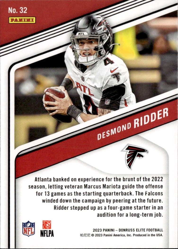 2023 Donruss Elite Football Base #32 Atlanta Falcons (Desmond Ridder)