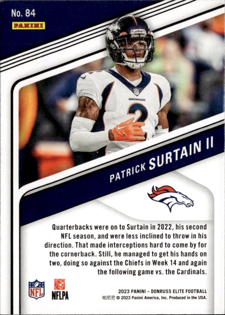 2023 Donruss Elite Football Base #84 Denver Broncos (Patrick Surtain II)