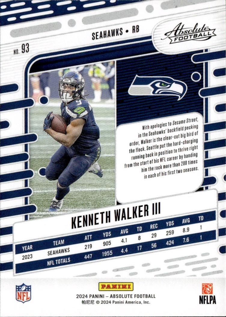 2024 Panini Absolute Football Base Retail #93 Seattle Seahawks (Kenneth Walker III)