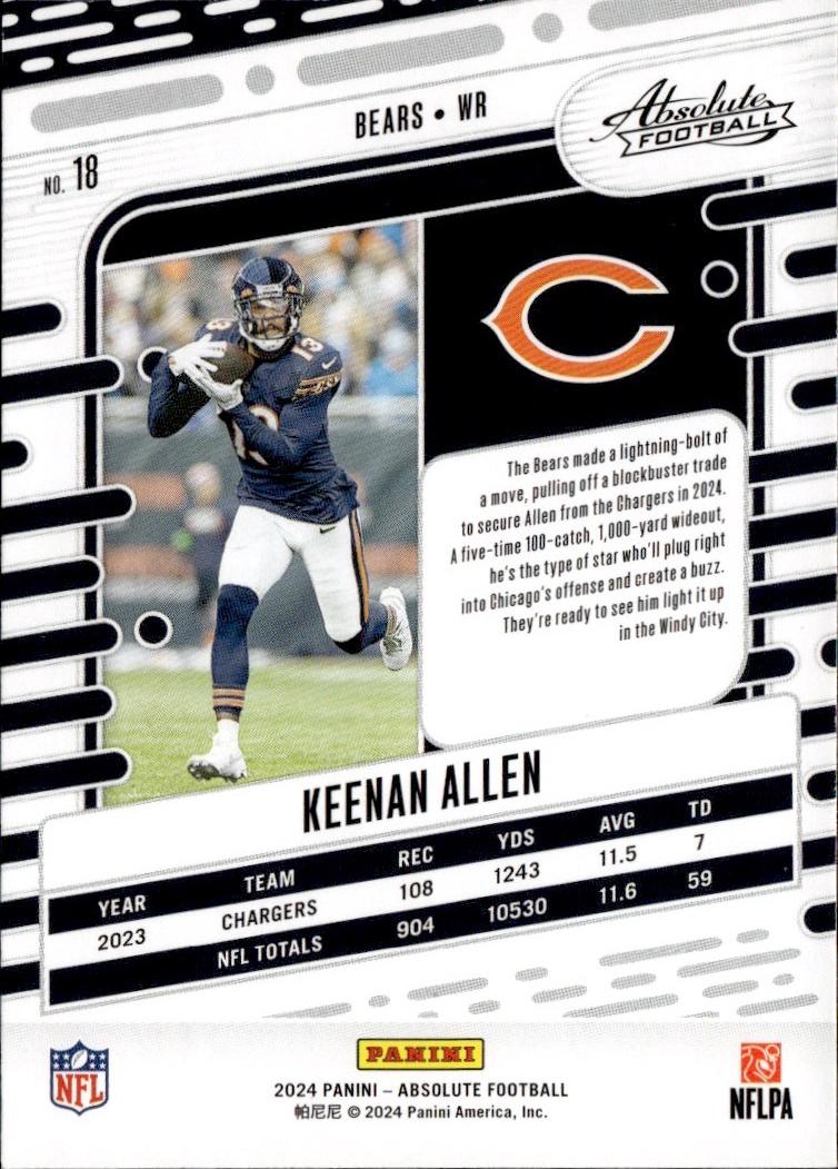 2024 Panini Absolute Football Base Retail #18 Chicago Bears (Keenan Allen)