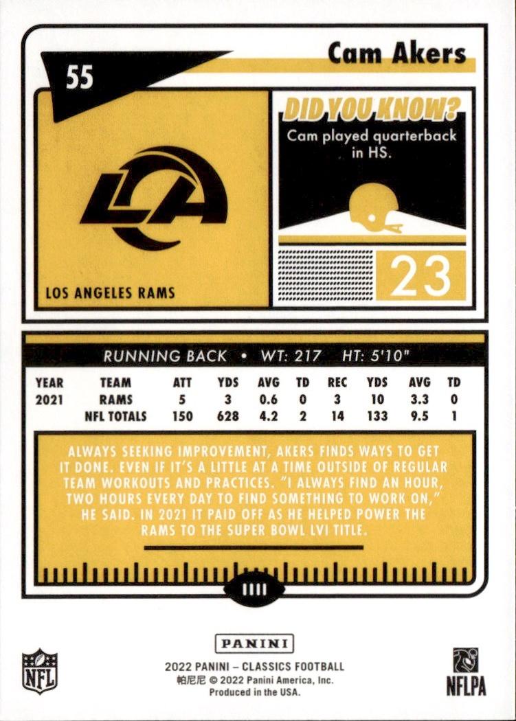 2022 Panini Classics Football Base #55 Los Angeles Rams (Cam Akers)