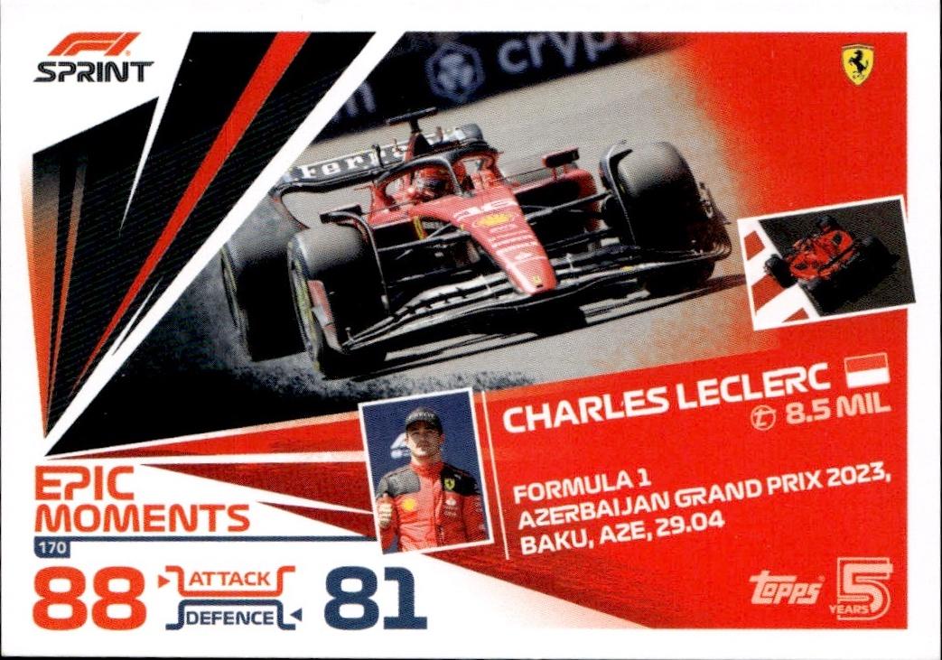2024 Topps Turbo Attax F1 Racing Base #170 Scuderia Ferrari (Charles Leclerc)