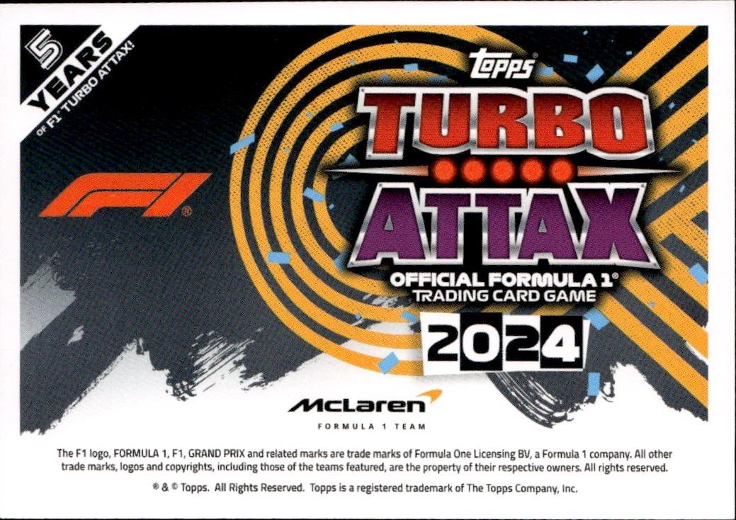 2024 Topps Turbo Attax F1 Racing Base #161 McLaren F1 (Oscar Piastri)