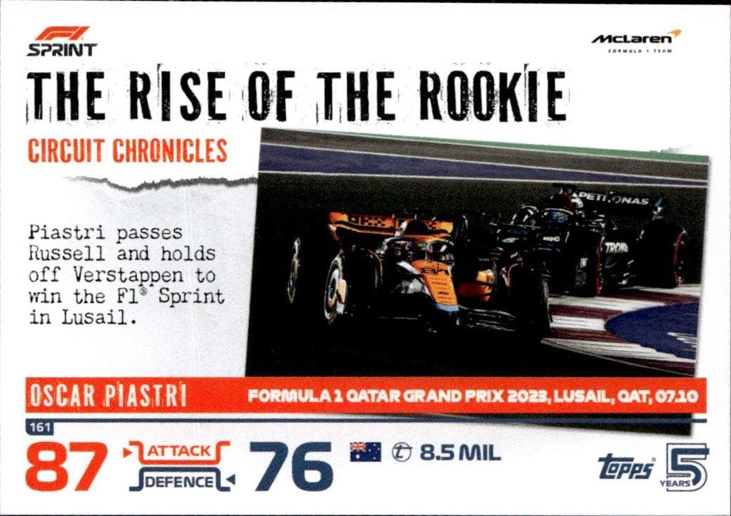 2024 Topps Turbo Attax F1 Racing Base #161 McLaren F1 (Oscar Piastri)