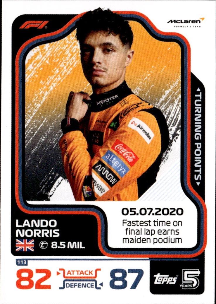 2024 Topps Turbo Attax F1 Racing Base #113 McLaren F1 (Lando Norris)