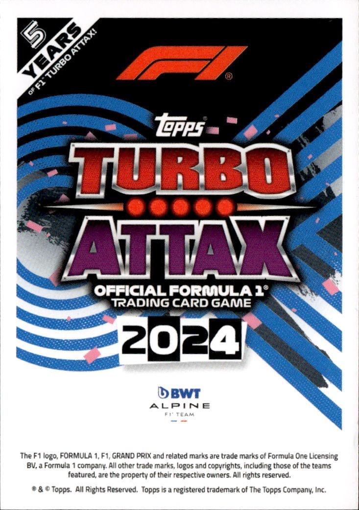 2024 Topps Turbo Attax F1 Racing Base #196 BWT Alpine F1 Team (Pierre Gasly)