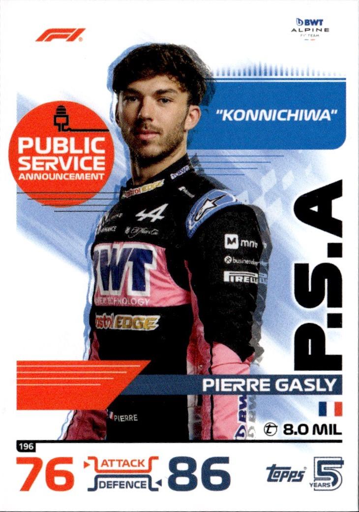 2024 Topps Turbo Attax F1 Racing Base #196 BWT Alpine F1 Team (Pierre Gasly)