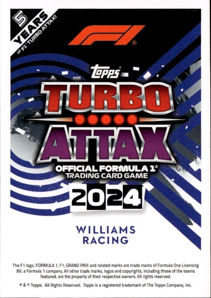 2024 Topps Turbo Attax F1 Racing Base #105 Williams Racing (Alex Albon)