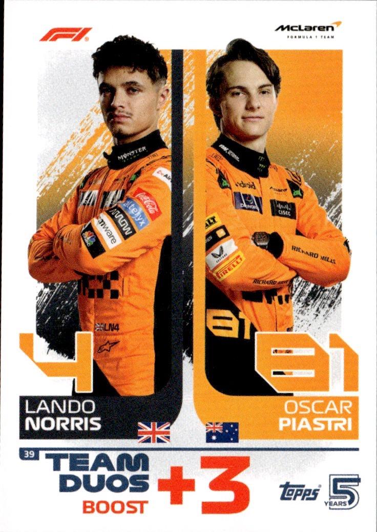 2024 Topps Turbo Attax F1 Racing Base #39 McLaren F1 (Lando Norris / Oscar Piastri TD)