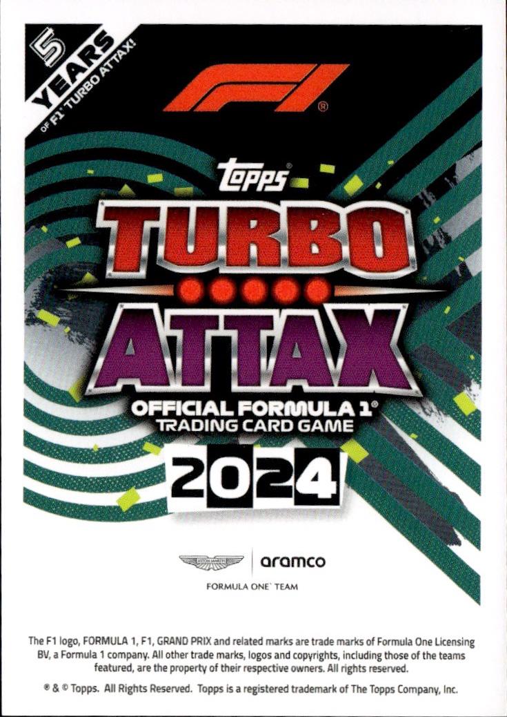 2024 Topps Turbo Attax F1 Racing Base #190 Aston Martin Aramco Cognizant F1 Team (Lance Stroll)