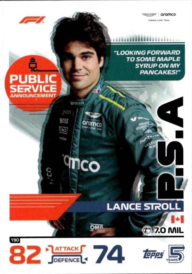 2024 Topps Turbo Attax F1 Racing Base #190 Aston Martin Aramco Cognizant F1 Team (Lance Stroll)
