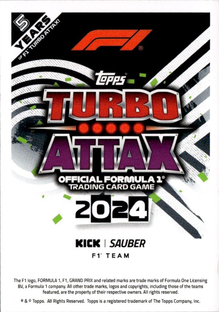 2024 Topps Turbo Attax F1 Racing Base #88 Stake F1 Team KICK Sauber (Zhou Guanyu)