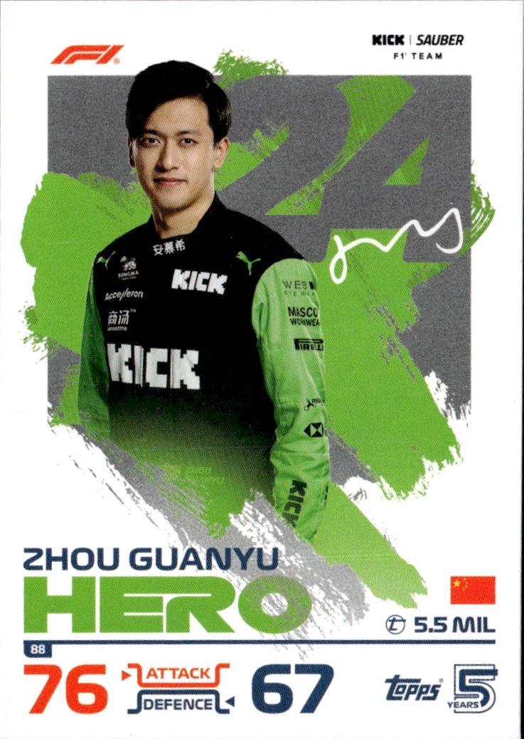 2024 Topps Turbo Attax F1 Racing Base #88 Stake F1 Team KICK Sauber (Zhou Guanyu)