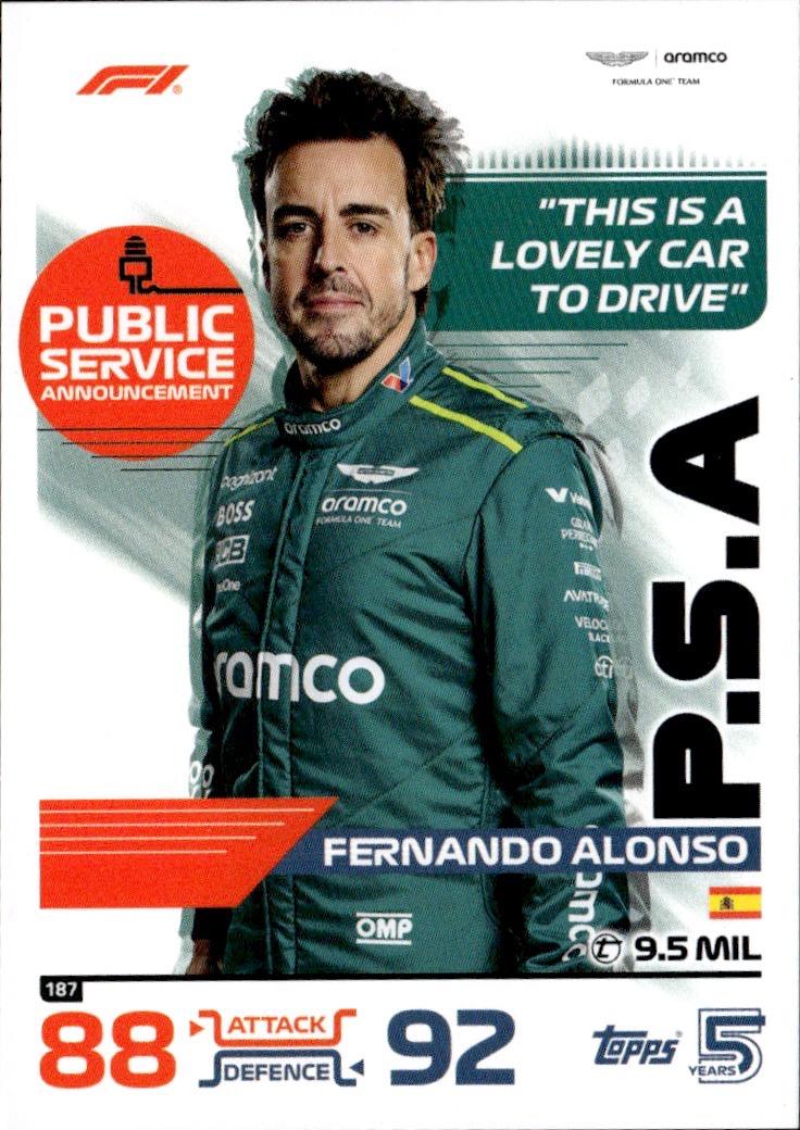 2024 Topps Turbo Attax F1 Racing Base #187 Aston Martin Aramco Cognizant F1 Team (Fernando Alonso)