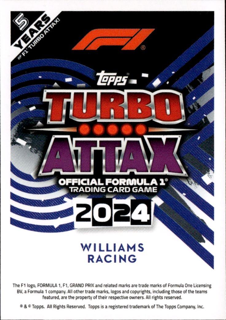 2024 Topps Turbo Attax F1 Racing Base #322 Williams Racing (Logan Sargeant)