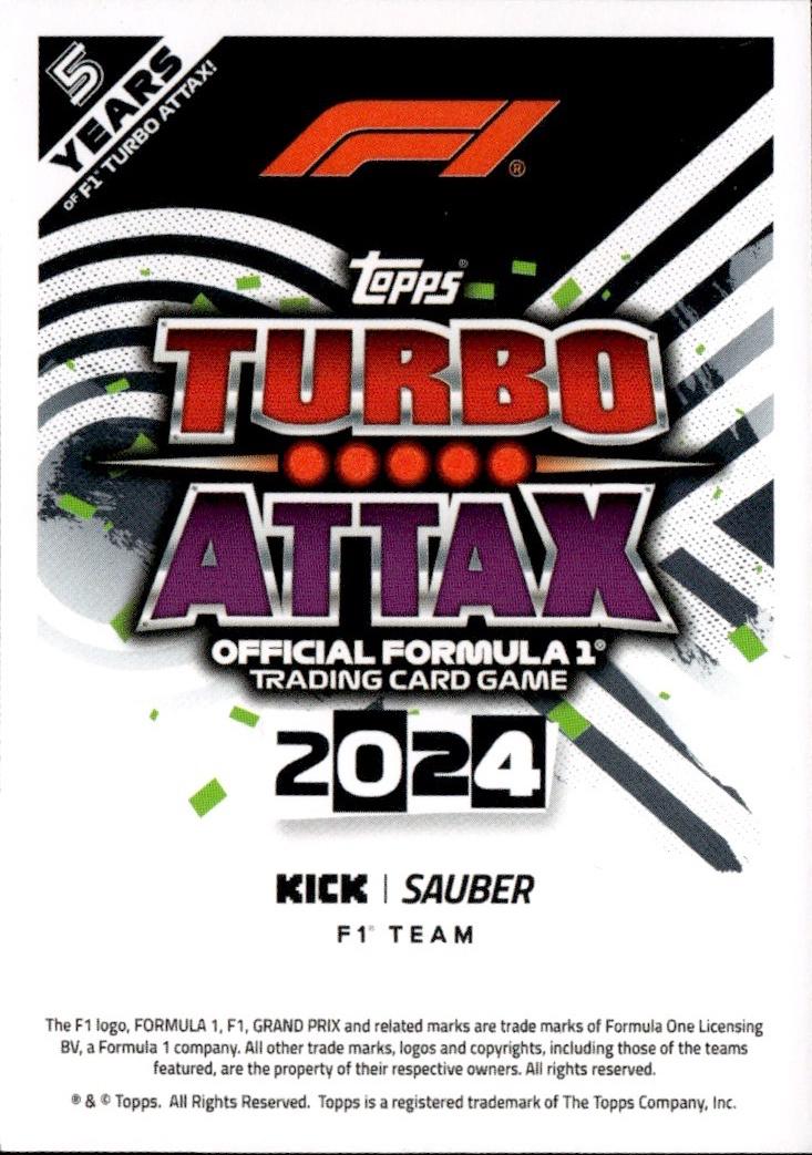 2024 Topps Turbo Attax F1 Racing Base #325 Stake F1 Team KICK Sauber (Zhou Guanyu)