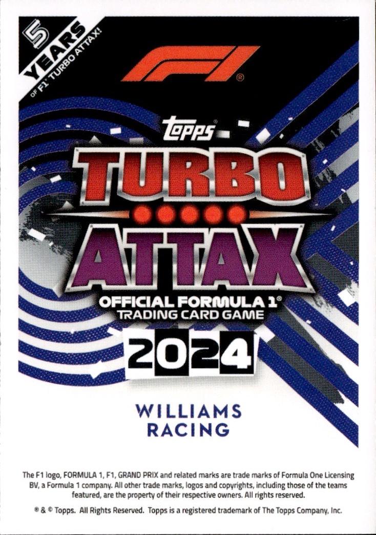 2024 Topps Turbo Attax F1 Racing Base #306 Williams Racing (Alex Albon)