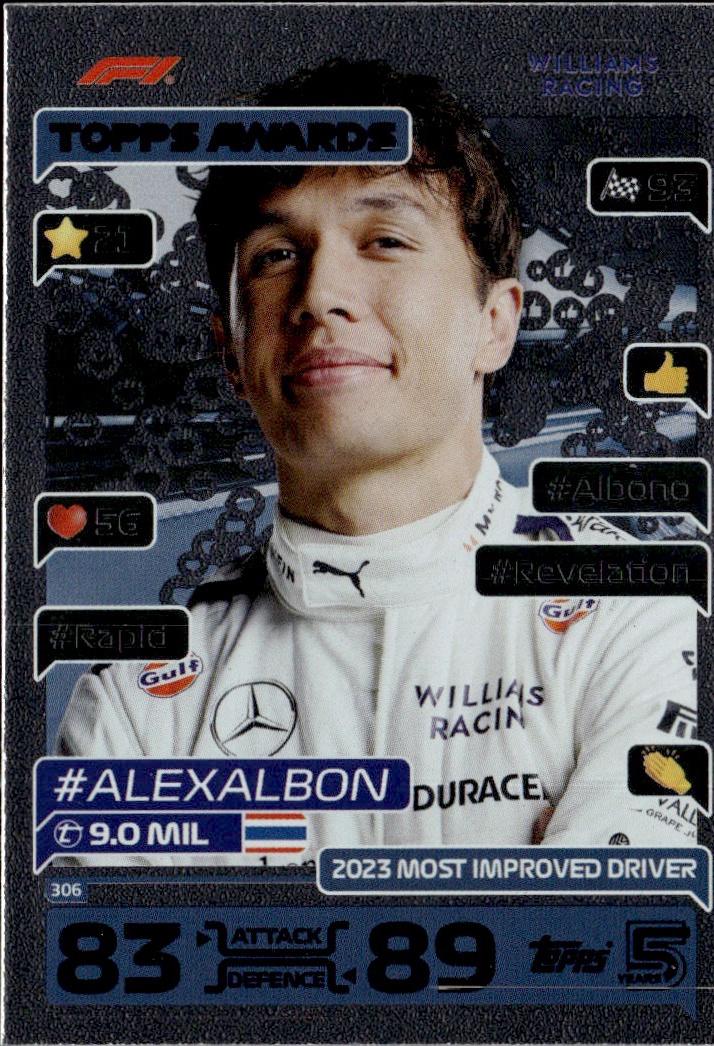 2024 Topps Turbo Attax F1 Racing Base #306 Williams Racing (Alex Albon)
