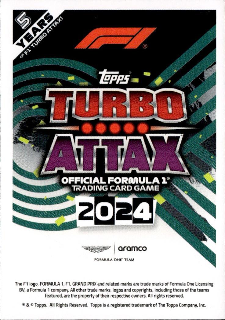 2024 Topps Turbo Attax F1 Racing Base #308 Aston Martin Aramco Cognizant F1 Team (Fernando Alonso)