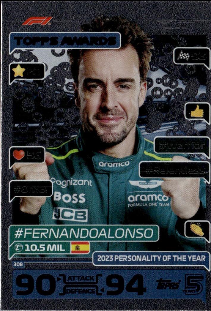 2024 Topps Turbo Attax F1 Racing Base #308 Aston Martin Aramco Cognizant F1 Team (Fernando Alonso)