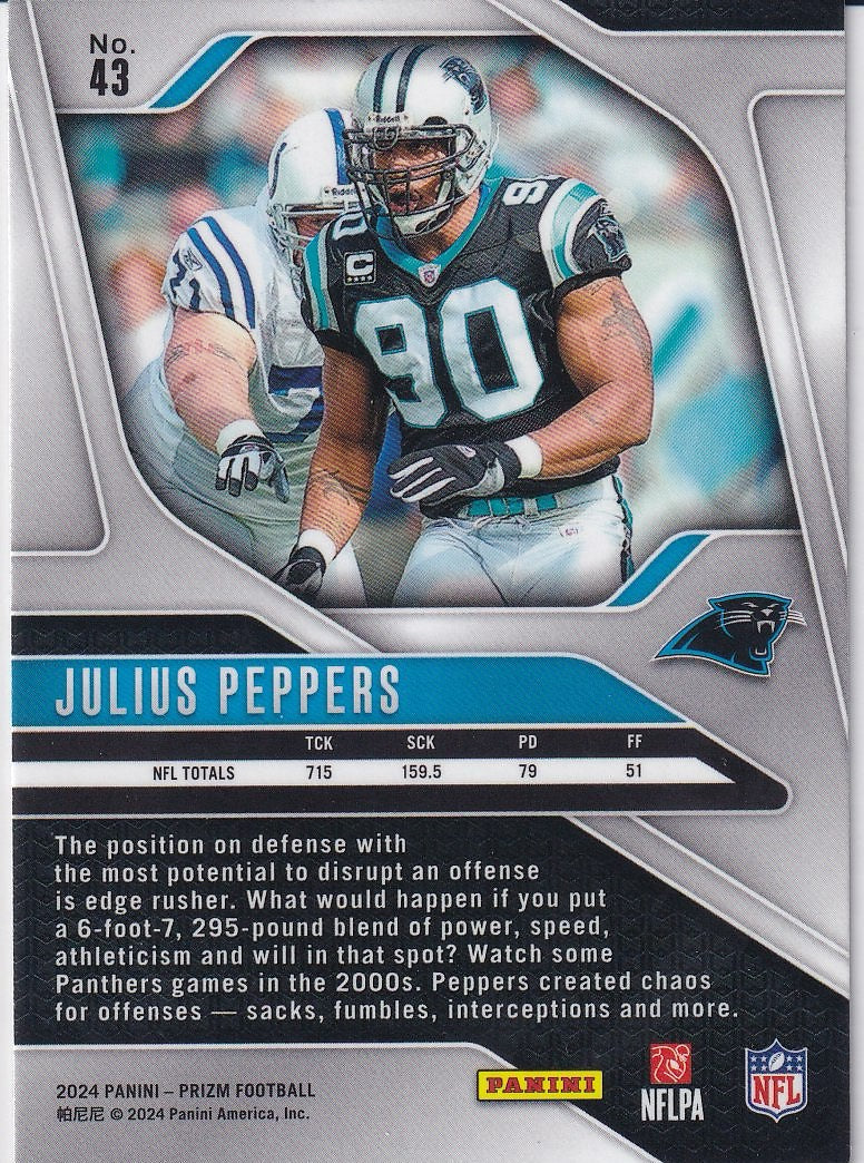 2024 Panini Prizm Football Base #43 Carolina Panthers, Julius Peppers