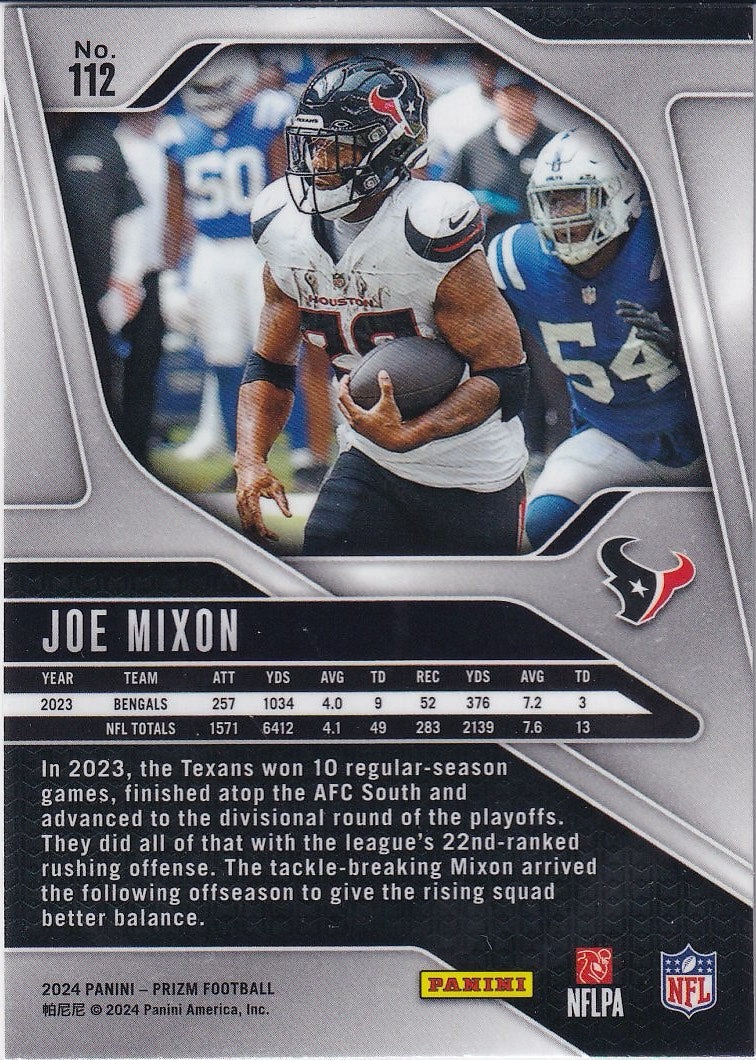 2024 Panini Prizm Football Base #112 Houston Texans, Joe Mixon