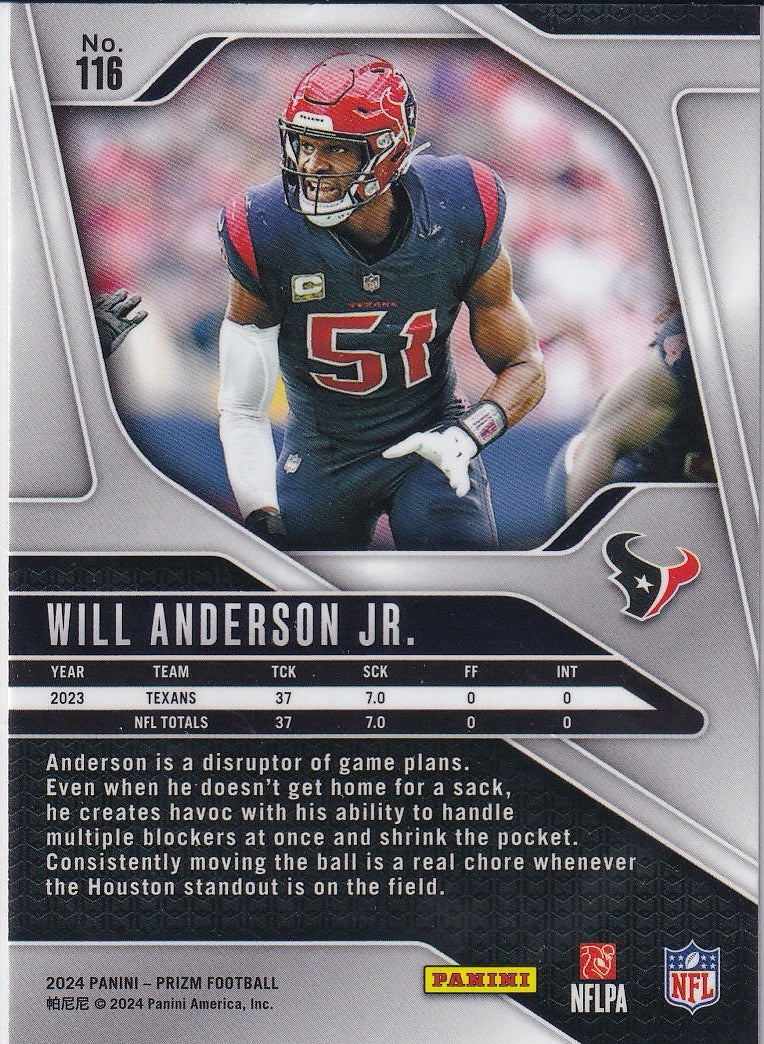 2024 Panini Prizm Football Base #116 Houston Texans, Will Anderson Jr.