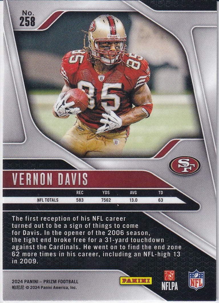 2024 Panini Prizm Football Base #258 San Francisco 49ers, Vernon Davis