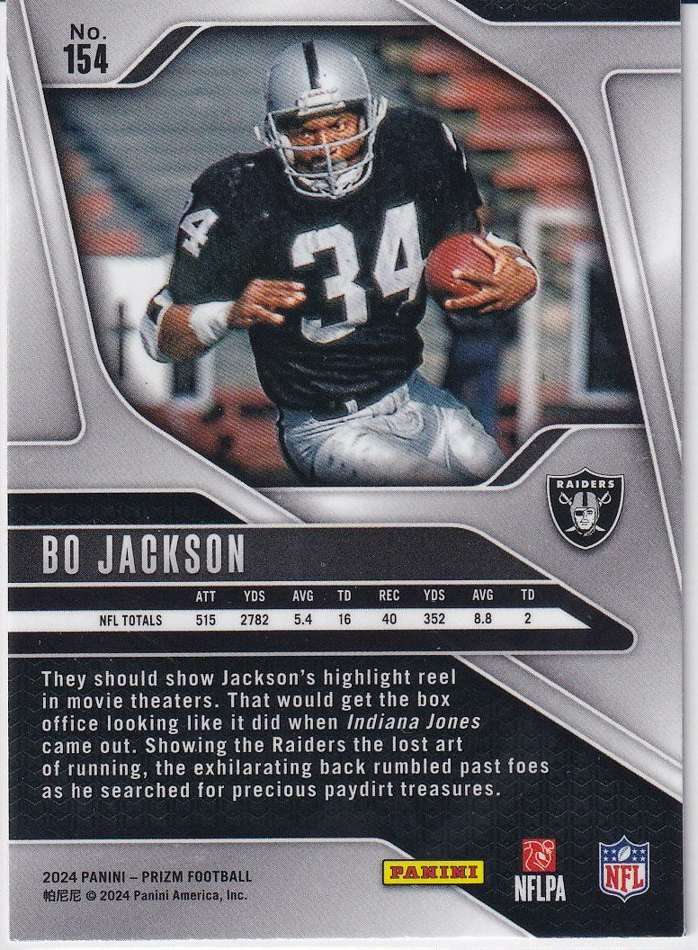 2024 Panini Prizm Football Base #154 Los Angeles Raiders, Bo Jackson