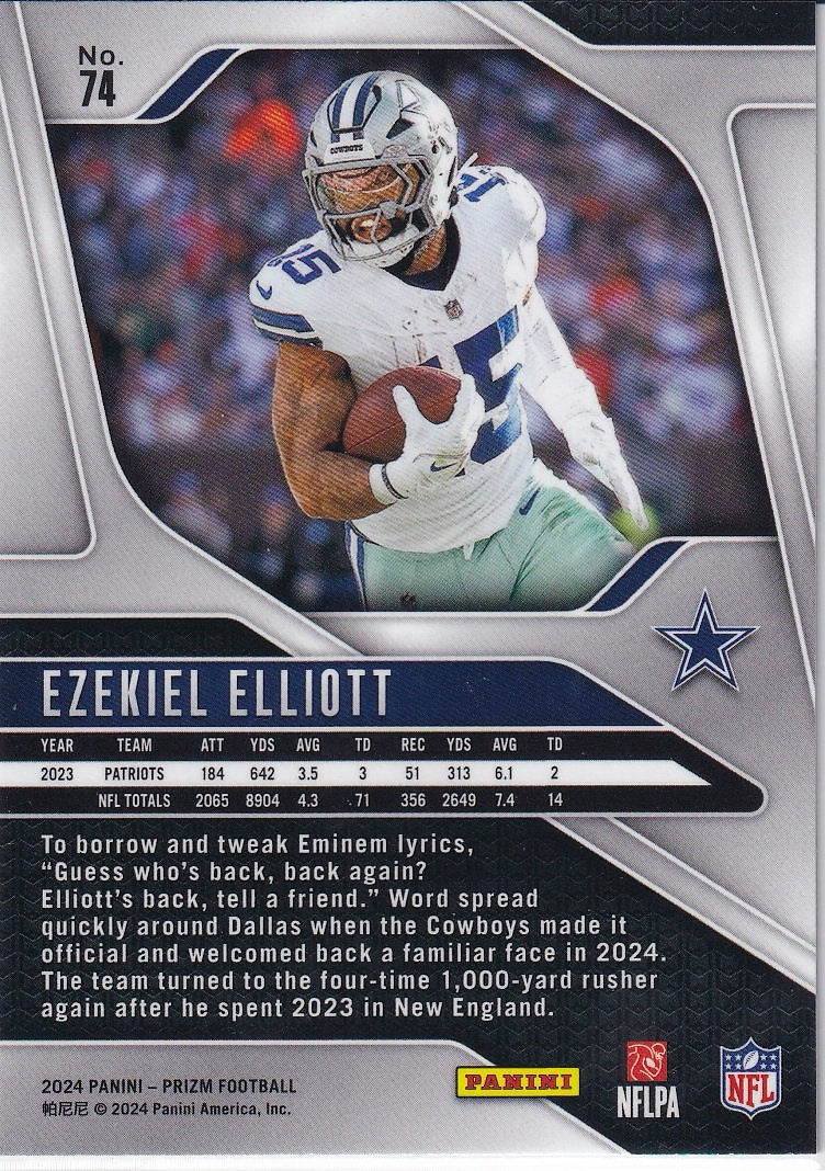 2024 Panini Prizm Football Base #74 Dallas Cowboys, Ezekiel Elliott