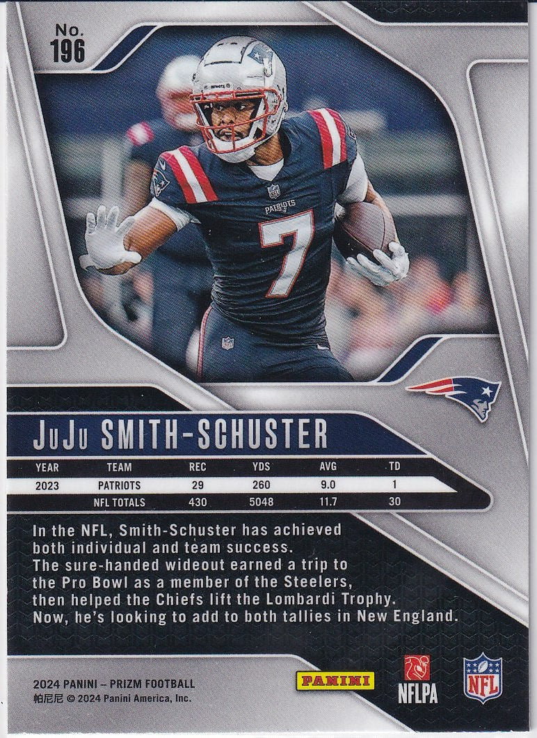 2024 Panini Prizm Football Base #196 New England Patriots, JuJu Smith-Schuster